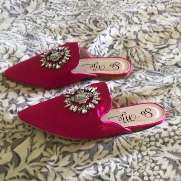 BNWOT Bejeweled Pink Satin Loafer - Picture 2 of 3